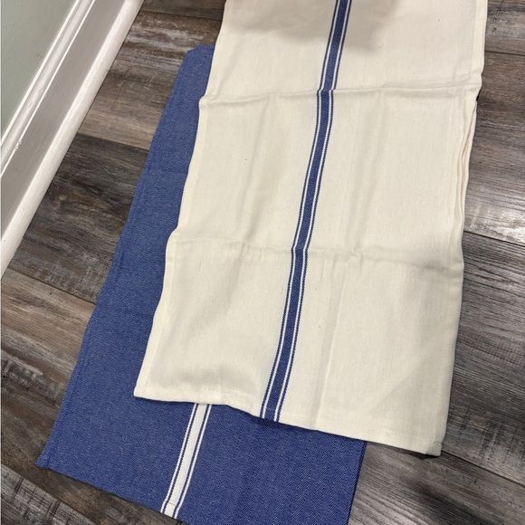 NEW Set 8 Kitchen Towels Salt Earth Cotton Blue White Herringbone - Picture 7 of 8